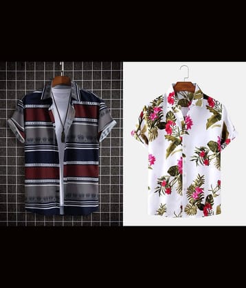 Qlonz store Elastane Regular Fit Printed Half Sleeves Men's Casual Shirt - Multi ( Pack of 2 )