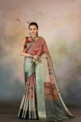 Floral Rust Ombre Jacquard Checks Saree