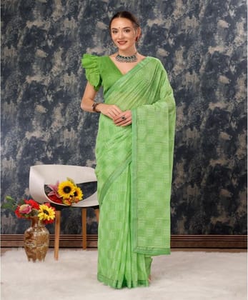 Women's Zomto Cheked Saree with Unstitched Blouse (Green, 5-6 Mtrs)