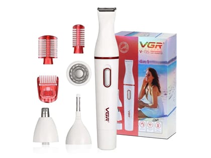 VGR V-725 Professional Lady Trimmer & Shaver Set 4 in 1 Face & Body | IPX5 Fully Waterproof Trimmer 180 min Runtime 2 Length Settings (White)