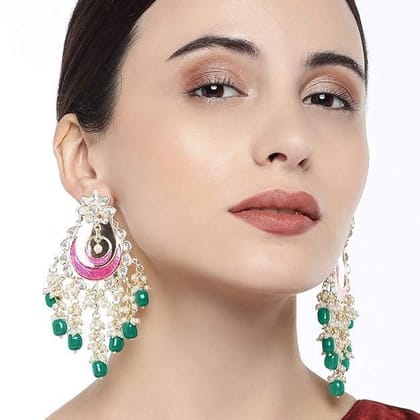 Enamel and Kundan Lightweight Pearl Long Dangle Earring
