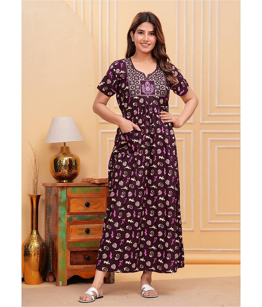 Shri Krishna Fabric Coffee Cotton Women's Nightwear Nighty & Night Gowns ( Pack of 1 )