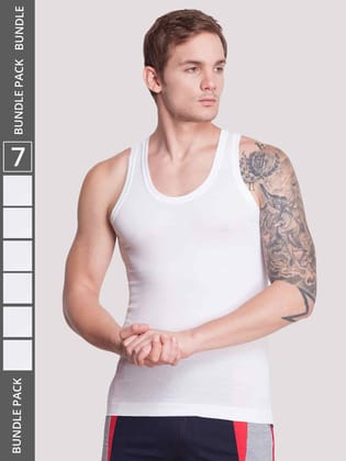 Men's White Pack of 7 Solid Egyptian Cotton Vest