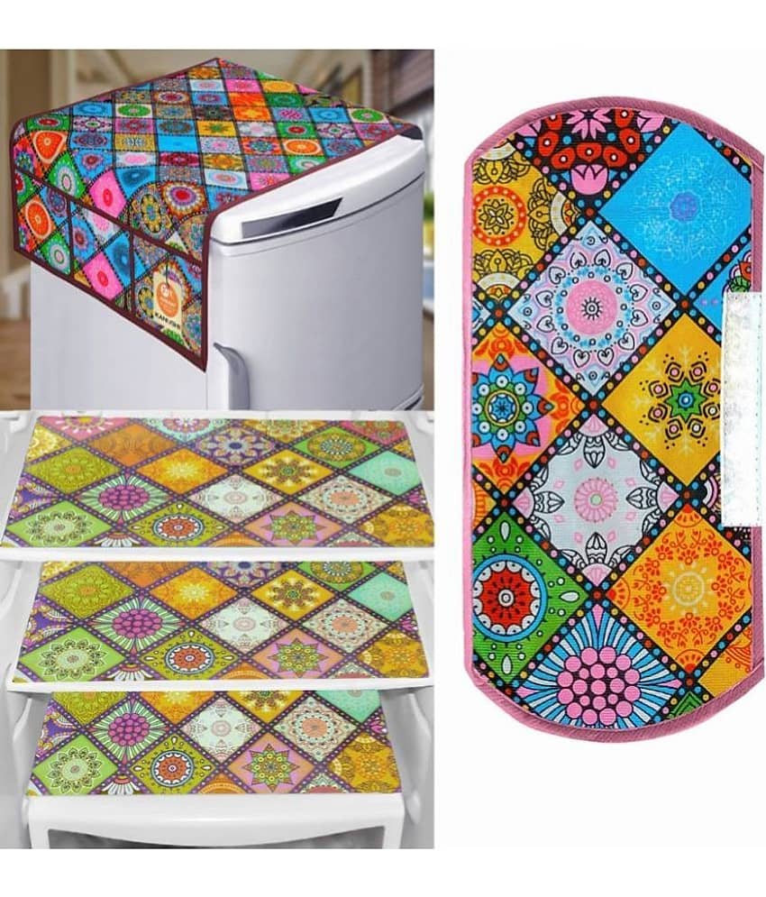 Crosmo Polyester Ethnic Fridge Mat & Cover ( 64 18 ) Pack of 5 - Multicolor