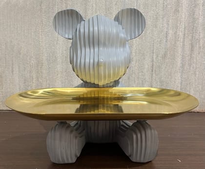 Patterned Mickey Sitting With a Tray-Grey / Polyresin | Glossy Matt Finish / H: 11 | L: 7 | W: 4 (Inch)