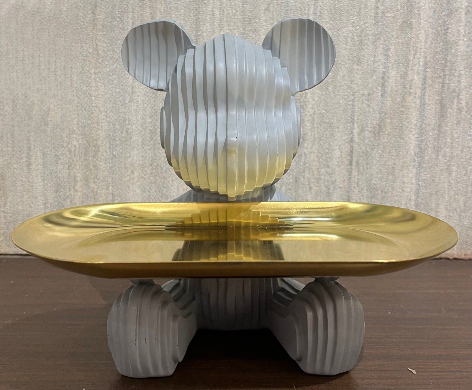 Patterned Mickey Sitting With a Tray-Grey / Polyresin | Glossy Matt Finish / H: 11 | L: 7 | W: 4 (Inch)