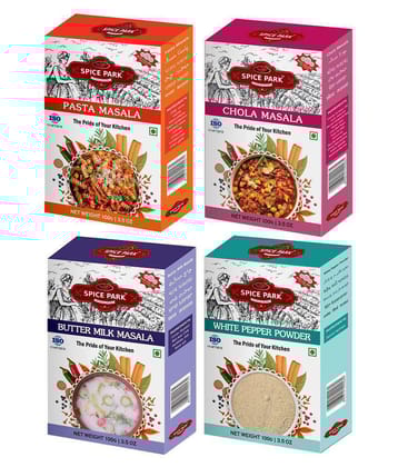 Spice Park PASTA MASALA + CHOLA MASALA + CHACH MASALA + WHITE PEPPER POWDER Powder 400 gm Pack of 4