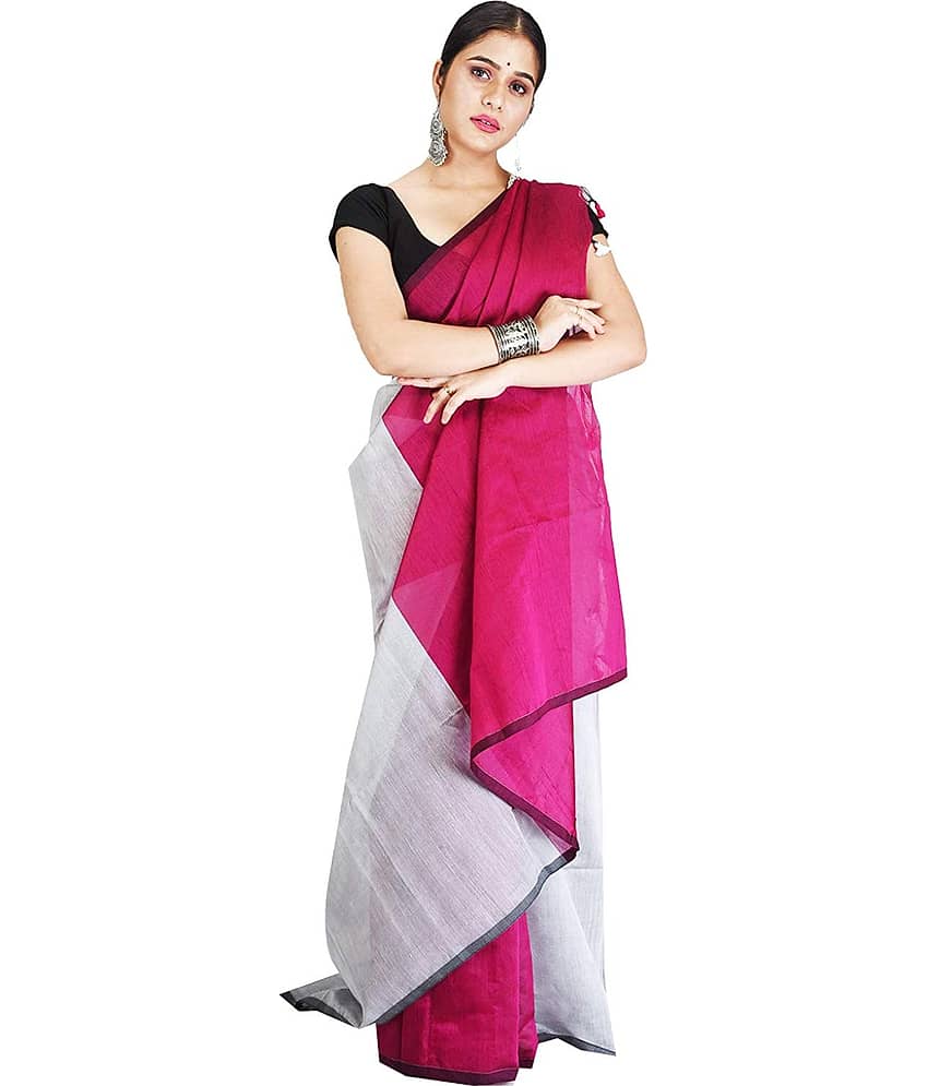 Desh Bidesh Cotton Solid Saree With Unstitched Blouse Piece ( Multicolor )