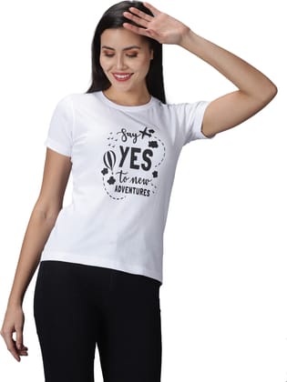 Cotton White Graphic Casual T-Shirt