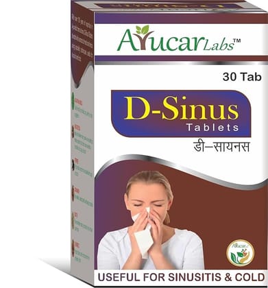 D-Sinus Tablets - 30 Tablets, Ayurvedic Medicine for Sinusitis, cold, running nose, chest congestion for Adults and kids