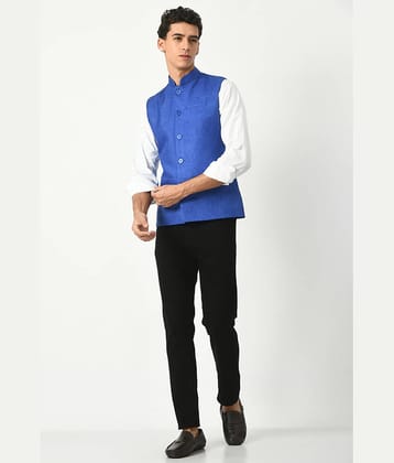 IndiWeaves Blue Cotton Blend Men's Nehru Jacket ( Pack of 1 )