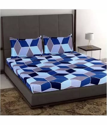 N G PRODUCTS Blue Glace Cotton 1 Double Bedsheet with 2 Pillow Covers ( 223 cm x 223 cm )