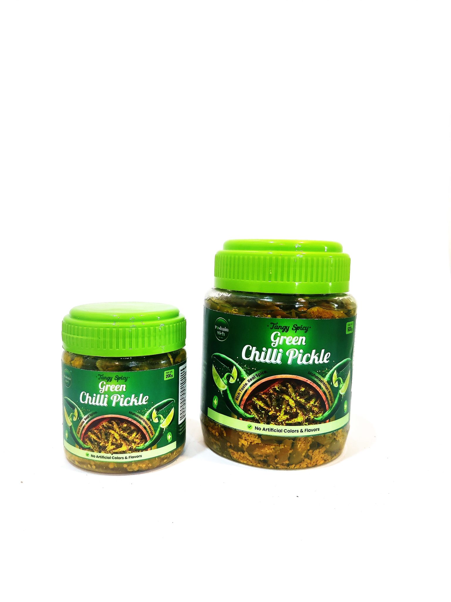 Poshain Rich Green Chilli Pickle (200g) | Tangy & Spicy Authentic Taste | No Artificial Colors & Flavors | Hari Mirch ka Achar