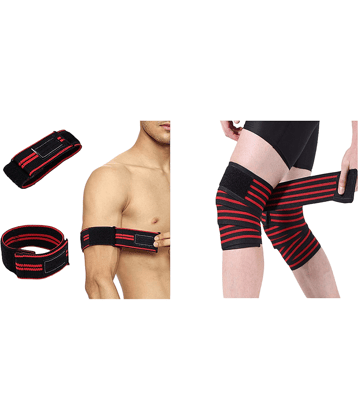 EmmEmm Weight Lifting Combo of 2 Pcs Knee Wrap & 2 Pcs Blood Flow Restriction Bands