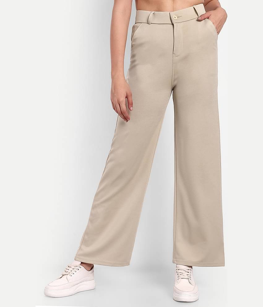 Broadstar Pack of 1 Polyester Straight Women's Casual Pants ( Beige )