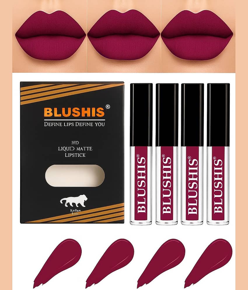 BLUSHIS Pink Matte Long Lasting Liquid Lipstick ( Pack of 4 )