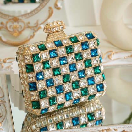 Perfume Enchant Crystal Clutch Bag-Peacock