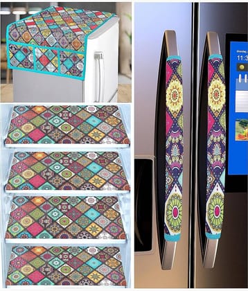 Crosmo Polyester Abstract Printed Fridge Mat & Cover ( 64 18 ) Pack of 7 - Multicolor