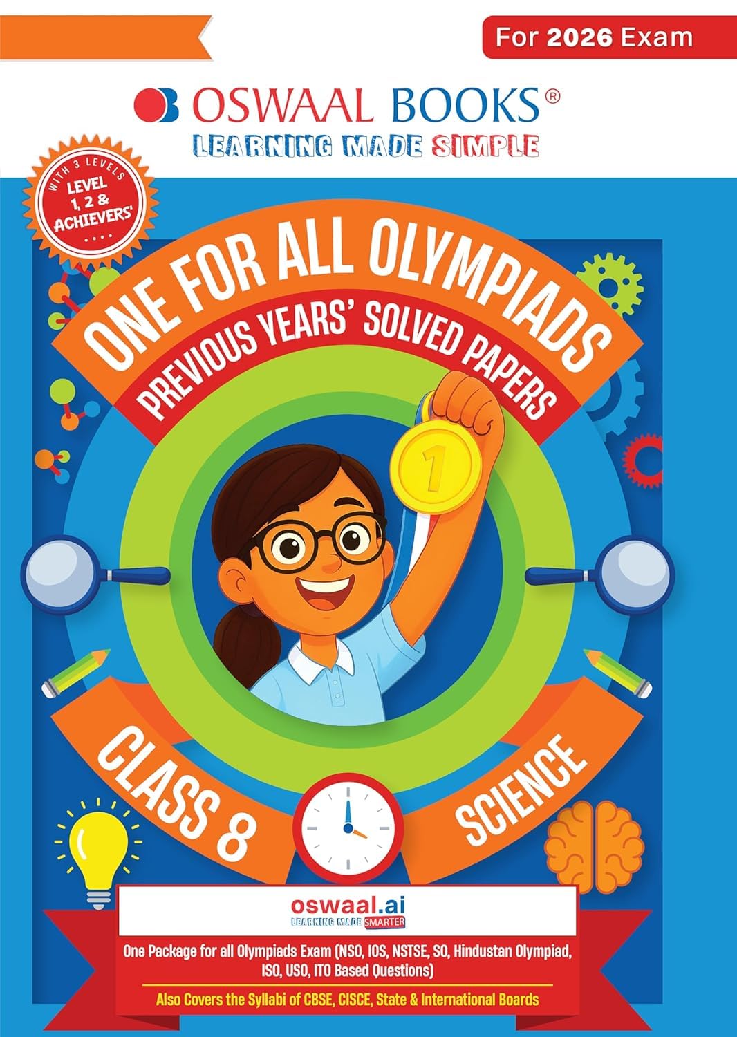 Oswaal One for all Olympiads Previous year paper Solved paper Science class 8th 2025 Exams