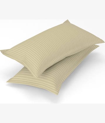 gharsaaz - Pack of 2 Poly Cotton Striped Standard Size Pillow Cover ( 68.58 cm(27) x 43.18 cm(17) ) - Cream