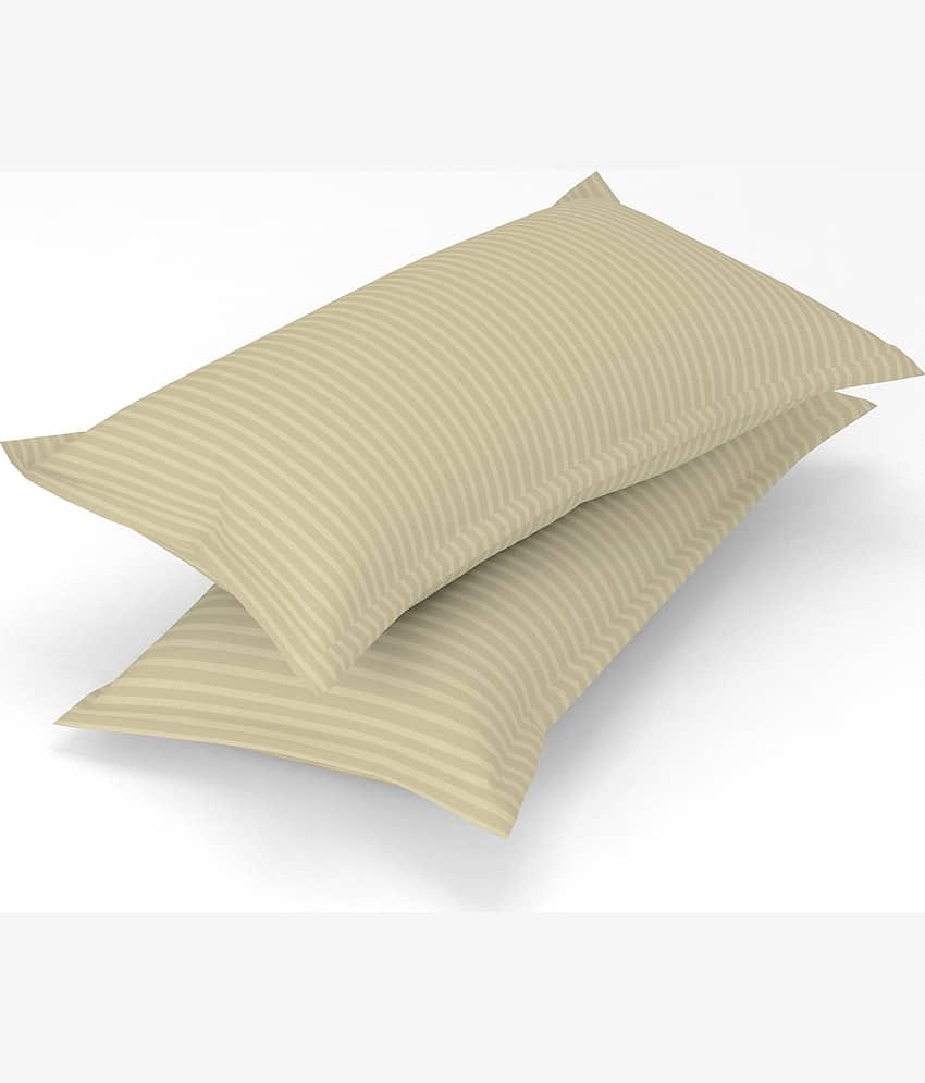 gharsaaz - Pack of 2 Poly Cotton Striped Standard Size Pillow Cover ( 68.58 cm(27) x 43.18 cm(17) ) - Cream