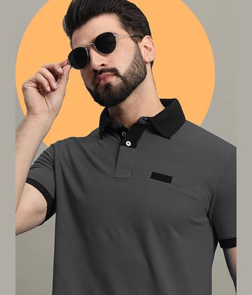 GET GOLF Pack of 1 Cotton Blend Regular Fit Colorblock Half Sleeves Men's Polo T Shirt ( Grey )