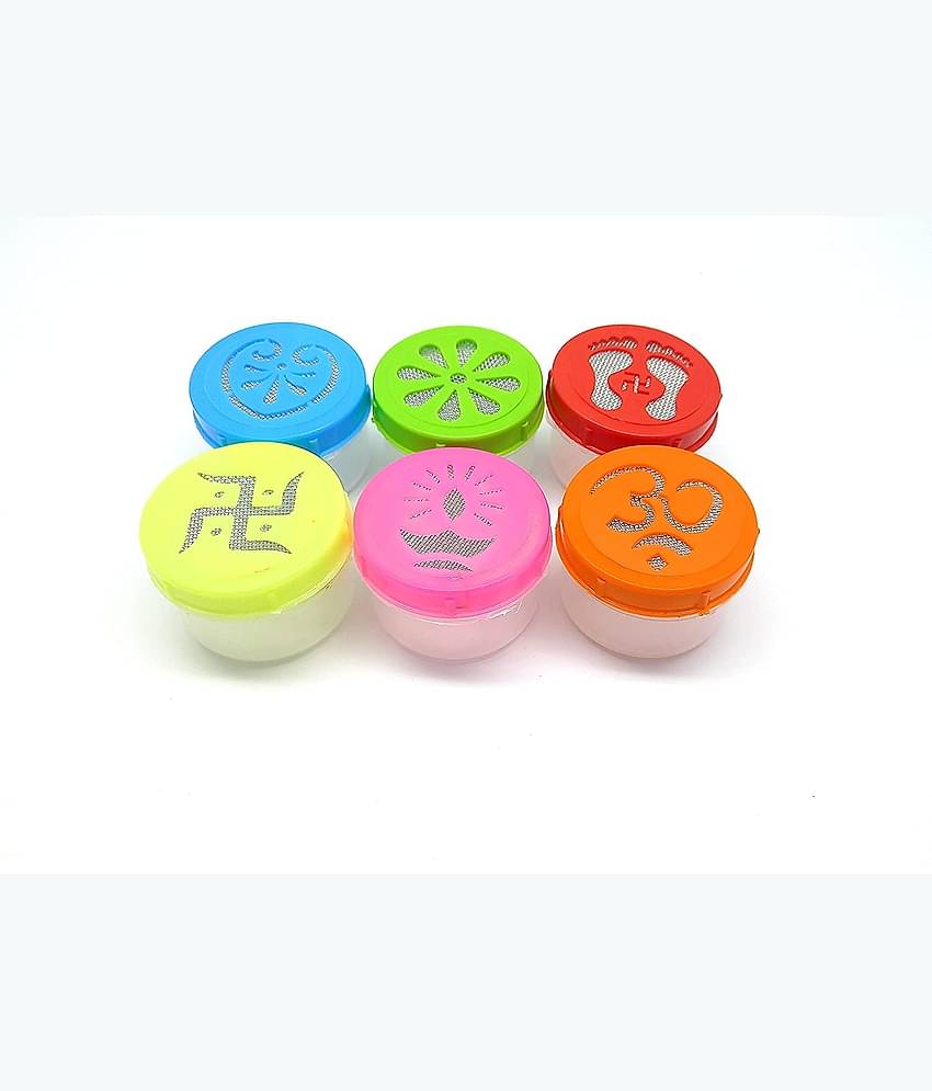 PRANSUNITA Rangoli Making Stencil Bottle Stamp Filler, Pack of 6 Assorted Beautiful Festival Related Designs, Multicolor Dia- 6 cm