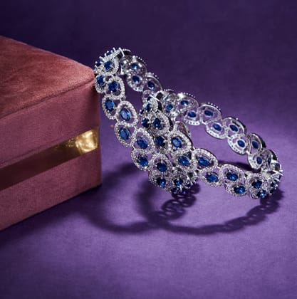 Minty Fresh Rhodium Bangles Set (Pack of 2) Blue-White-Blue-White / Rhodium / 2.4