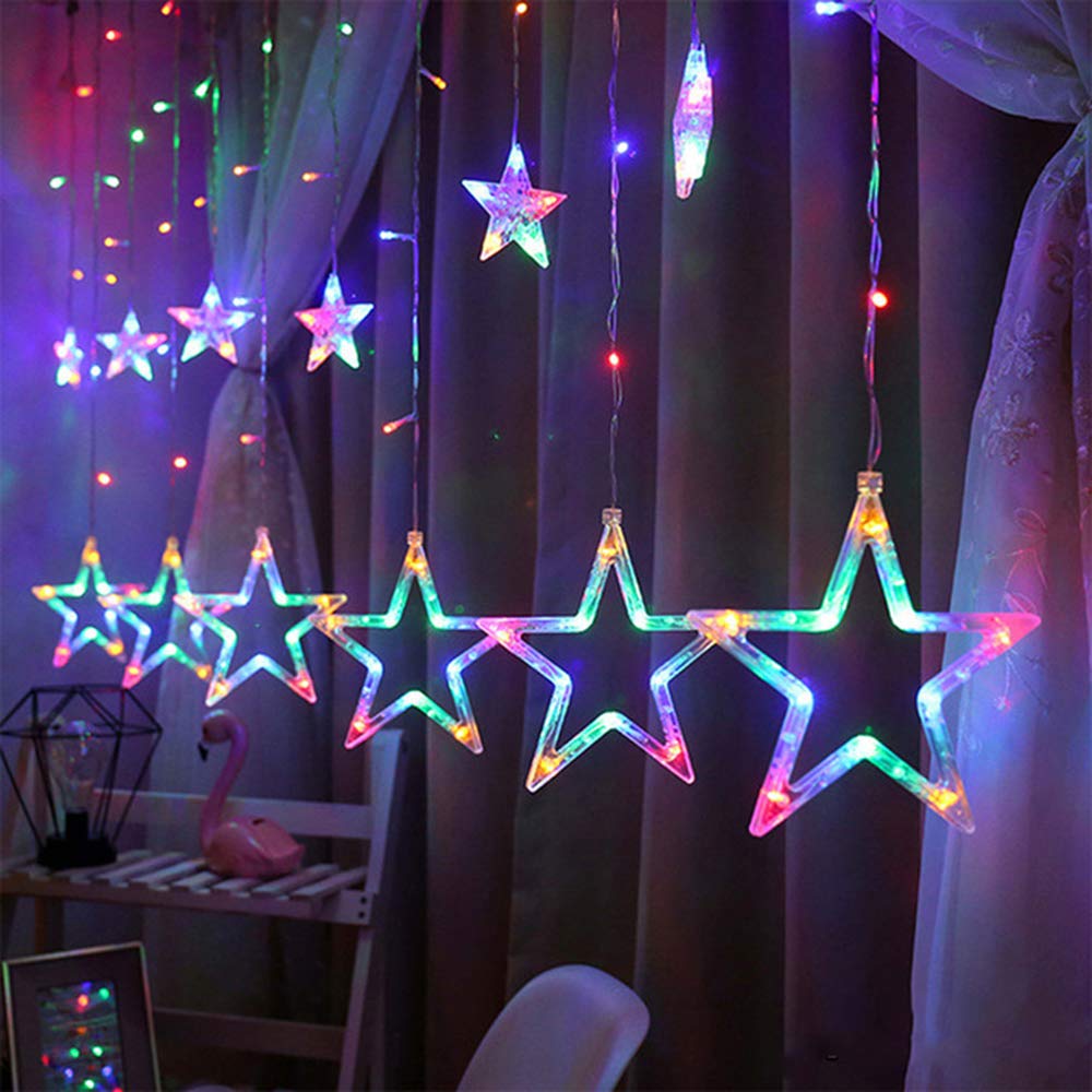 Plastic Multi Color Star Curtain Led Light For Diwali Christmas Wedding - 2.5 Meter (1 Curtain, 138 Led, 6+6 Star), Diwali Star Light Curtain, Diwali Led Lights, Best Gift For Diwali