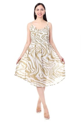 MR ANDERSONS Gold and White Sleeveless Zebra Print Summer Dress with Spaghetti Straps