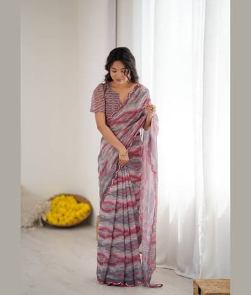 BLEESBURY Georgette Printed Regular Saree With Unstitched Blouse Piece ( Grey )