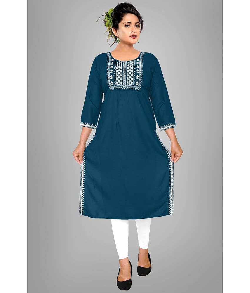 haya fashion - Blue Rayon Women's Straight Kurti ( Pack of 1 )