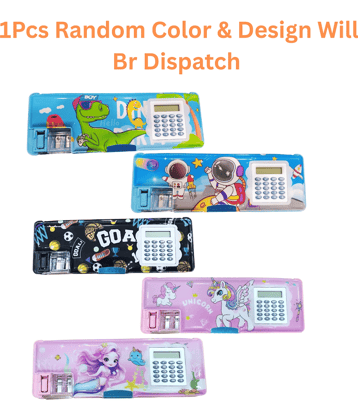 Kalra Magic Children's Calculator Plastic Stationery Box Primary School Cartoon Double Sided Tape Multifunctional Pencil Box ( 1 Pack )
