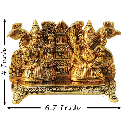 Aluminium Peacock Laxmi Ganesh Statue | Premium Religious Showpiece, Height : 4 Inch (ASMAS436 G)