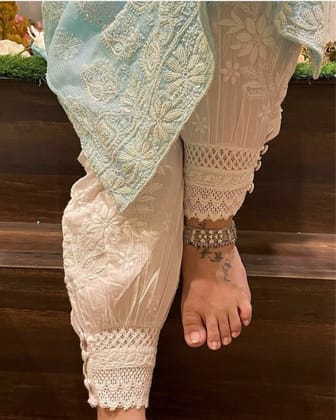 Cotton Afghani White Chikankari Pant Free Size