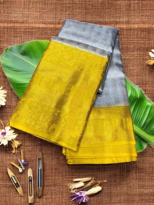PURE SOFT SILK KANCHI BORDER YELLOW MIDDLE GRAY