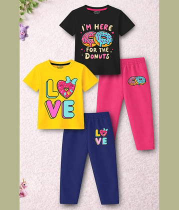 Trampoline Girls Cotton Blend T-shirt & Pyjama Set ( Multicolor , Pack of 2 )