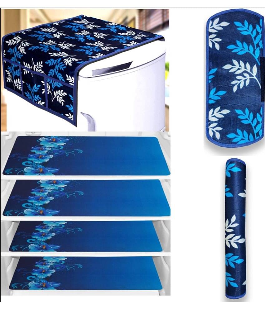 Crosmo Polyester Floral Printed Fridge Mat & Cover ( 64 18 ) Pack of 7 - Multicolor