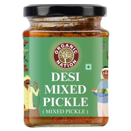 Organic Nation Mixed Pickle � Desi Mixed pickle | Homestyle Indian Pickle | Authentic Traditional Taste | No Preservatives | 250g