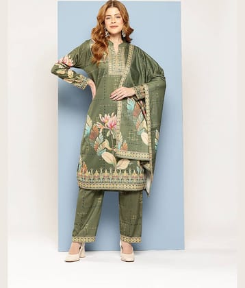 Aarika Women Woollen Printed Straight Kurti With Pants ( Green )