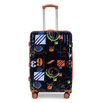 AMERICAN TRAVELLER Urban SF Trolley Bags Single Medium Size | Durable Polycarbonate Hard Shell | TSA-Type Lock | 360 degree Disc Spinner Wheels | Expandable Suitcase for Travel (24, Black)