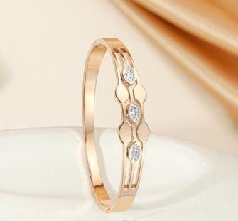 Stainless Steel Gold/Rosegold Plated Cubic Zirconia Kada- STKD 4896