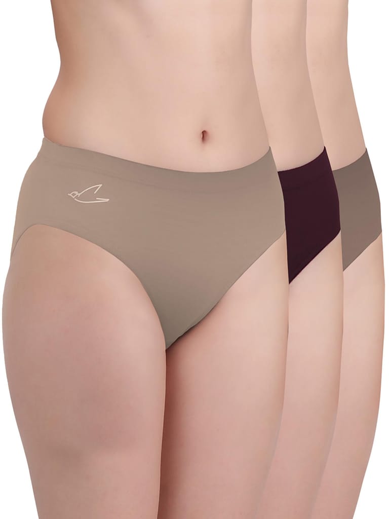 Freecultr Women’s Micromodal Mid-Rise Hipster | Super Soft & Breathable Fabric | Medium Rear Coverage | Comfortable Stretch Elastic | Pack of 3 |Color - Port Wine,Pink,Clay
