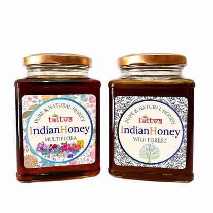 IndianHoney Himalayan Multiflora with Wild Forest Honey Combo (Pack of 2) | Pure & Natural | 1kg (500g Each) | Unprocessed & Unfiltered Natural Sweetener