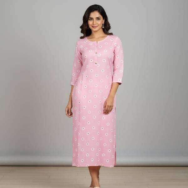 Premium Light Pink Womens Office Kurti Lightweight Cotton
