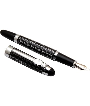 Srpc Jinhao 195 Silver Design On Black Metal Body Fountain Pen With Fine Nib