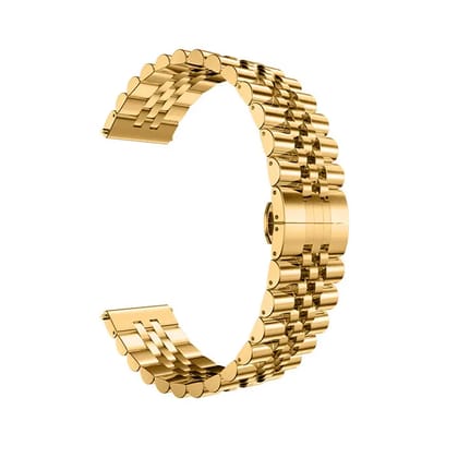 Valente 22mm Rado Metal Watch Strap for Noise halo, Colorfit Pro 3,Colorfit Ultra,Oneplus Watch,Fossil Gen 5E 44mm, Gen 5(44mm),firebolt Invincible Plus, Legacy,cobra,Pebble Cosmos Luxe 2.0.-Gold