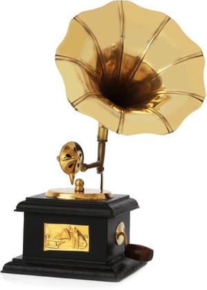 Gold Premium Sparkle Square Gramophone Showpiece For Home Decor