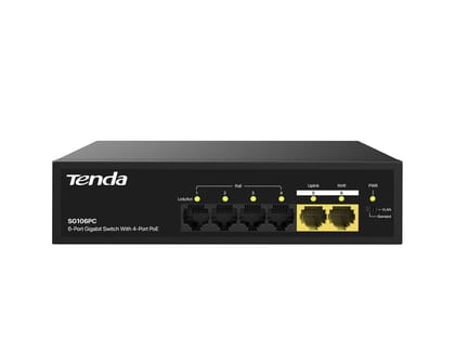 Tenda SG106PC 6-Port Gigabit Lite PoE Switch with 4-Port PoE (Black)