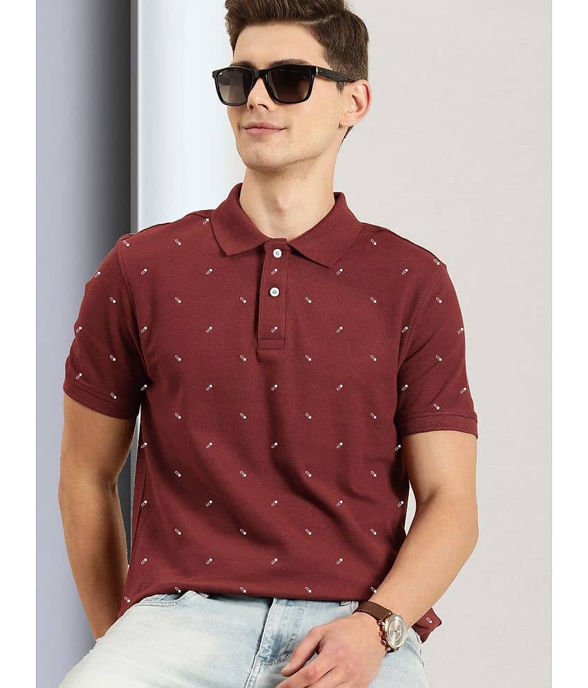 Merriment Pack of 1 Cotton Blend Regular Fit Printed Half Sleeves Men's Polo T Shirt ( Maroon )
